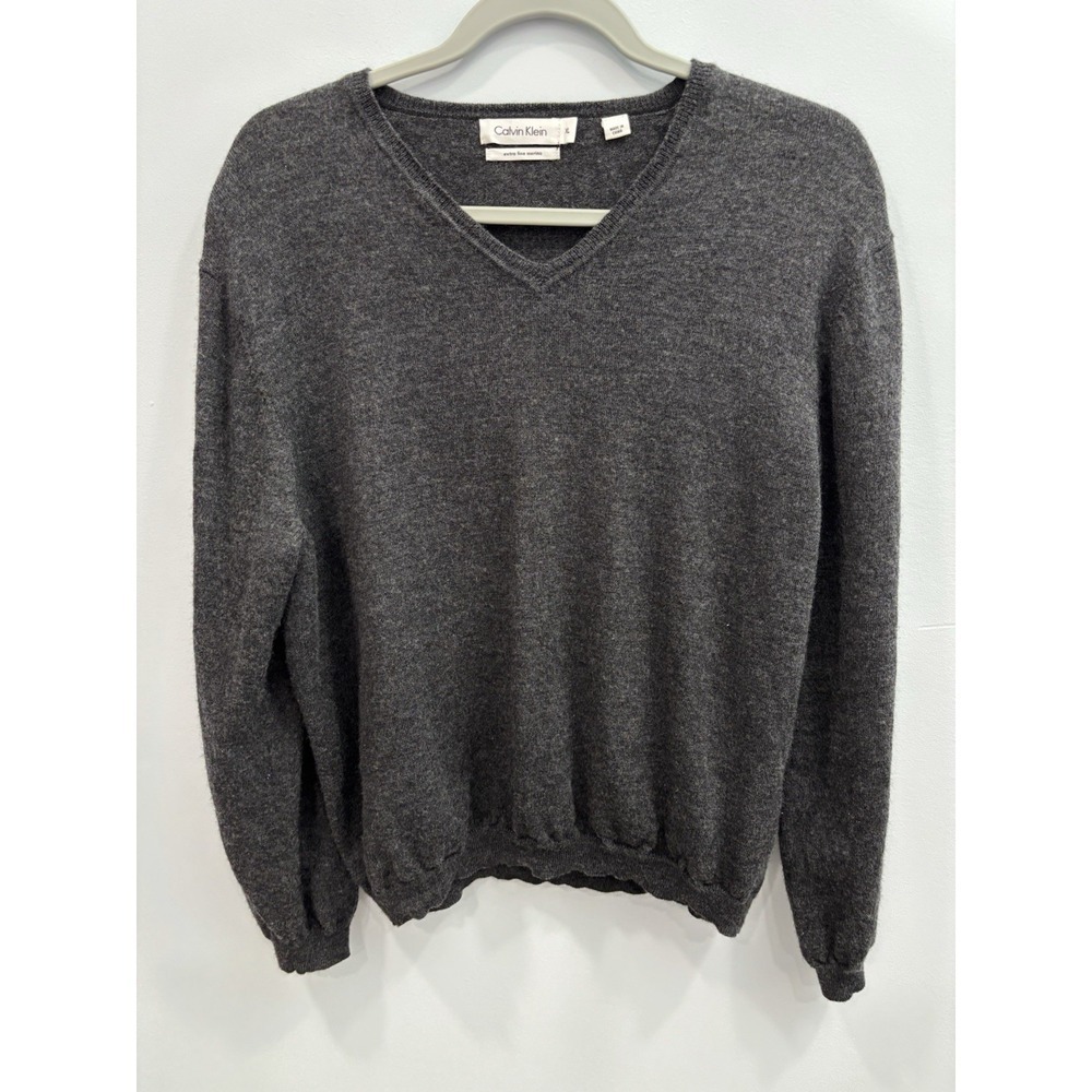 Calvin Klein Merino Wool V-Neck Sweater Gray Youth XL Soft Knit Minimalist